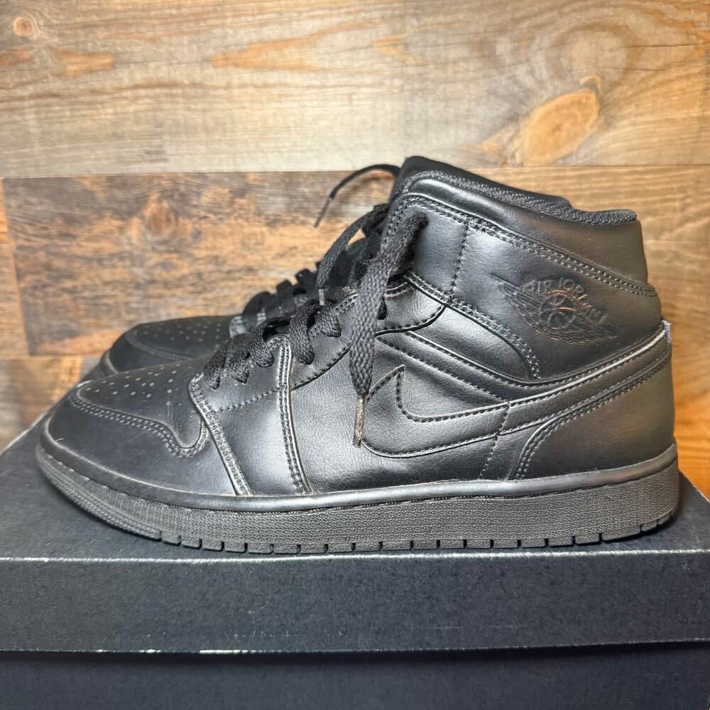 Jordan 1 Mid Triple Black Sneakers - Men's 9.5